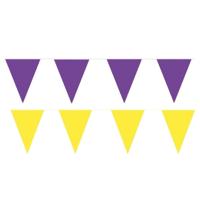 Feest versiering punt vlaggetjes pakket - 200 meter - geel en paars - slingers / vlaggenlijnen