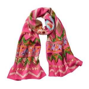 Jacquard sjaal van bio-merinowol, pink-motief Maat: één maat
