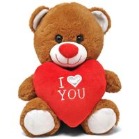 Donker bruine pluche knuffelbeer/teddybeer met I love you hartje 30 cm - thumbnail