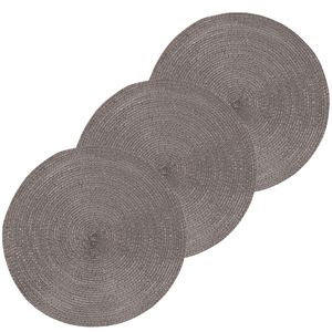 10x Ronde placemats glimmend donkergrijs 38 cm geweven/gevlochten