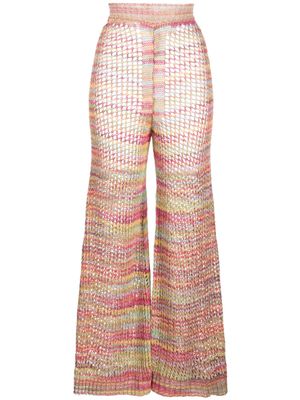 Laneus pantalon en maille ajourée à coupe évasée - Rose