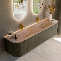 Badmeubel Mondiaz Kurve-Dlux | 180 cm | Meubelkleur Shadow | Wastafelkleur Saba | Solid surface | Wasbak beide zijden spoelbak | 2 kraangaten