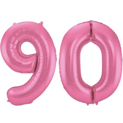 Folat Verjaardag Leeftijd folieballon - 90 jaar - roze - 86 cm - cijferballon groot