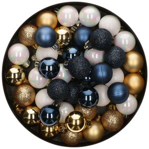 42x Stuks kunststof kerstballen mix wit/goud/donkerblauw 3 cm