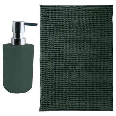 MSV badkamer droogloop mat - Genua - 50 x 80 cm - met bijpassende kleur zeeppompje - donkergroen