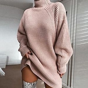 dames truijurk winterjurk casual jurk mini-jurk roze wijn lichtgrijs lange mouwen print gebreid herfst winter herfst coltrui stijlvolle winterjurk herfstjurk losse pasvorm 2023 sml xl 2xl 3xl Lightinthebox