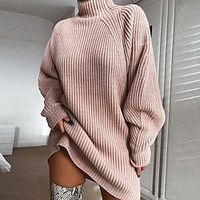 dames truijurk winterjurk casual jurk mini-jurk roze wijn lichtgrijs lange mouwen print gebreid herfst winter herfst coltrui stijlvolle winterjurk herfstjurk losse pasvorm 2023 sml xl 2xl 3xl Lightinthebox