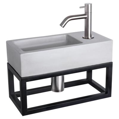 Differnz Ravo fonteinset beton lichtgrijs - kraan gebogen - met handdoekrek - 38.5 x 18.5 x 9 cm - mat chroom
