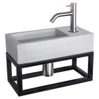 Differnz Ravo fonteinset beton lichtgrijs - kraan gebogen - met handdoekrek - 38.5 x 18.5 x 9 cm - mat chroom