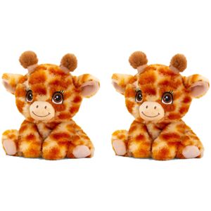 Pluche knuffel dier giraffe - set van 2x - super zacht - 16 cm