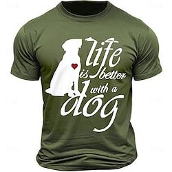 dier Hond Tekstopdruk Zwart Wit Leger Groen T-shirt Voor heren Grafisch Katoen Shirt Sport Klassiek Overhemd Korte mouw Comfortabel T-shirt Zomer Lente Modeontwerper kleding M L XL XXL XXXL Lightinthebox