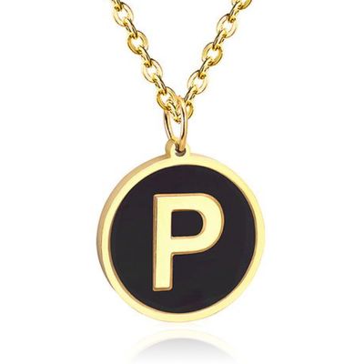 Goudkleurige Dames Schakelketting met Zwarte Kettinghanger Letter P