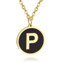 Goudkleurige Dames Schakelketting met Zwarte Kettinghanger Letter P