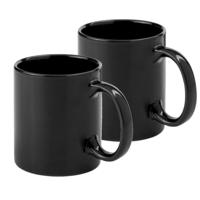 Koffie mokken/bekers - 2x - keramiek - met oor - zwart - 370 ml