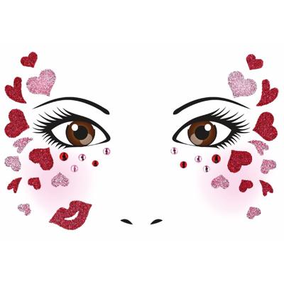 Verkleed Carnaval plakstickers - met glitter hartjes - gezicht - dames - decoratie