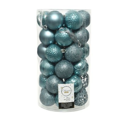 Decoris 37x stuks kunststof kerstballen ijsblauw 6 cm mix
