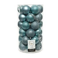 Decoris 37x stuks kunststof kerstballen ijsblauw 6 cm mix