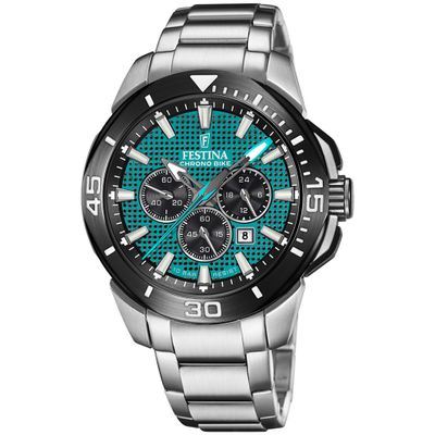 Festina F20641/3 Horloge Chrono Bike staal zilverkleurig-groen 47 mm