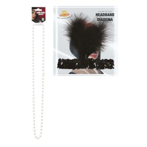 Carnaval verkleed accessoire set - dames hoofdband en parelketting - charleston/jaren 20 stijl