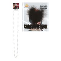 Carnaval verkleed accessoire set - dames hoofdband en parelketting - charleston/jaren 20 stijl - thumbnail