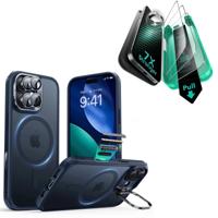iPhone 17 Bundle Classic Hybrid Magnetic Case (Camera Control, Stash Stand) and Armorite Screen Protector - Frosted Blue