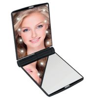 Benson LED Make-up spiegel/handspiegel/zakspiegel - zwart - 11,5 x 8,5 cm - dubbelzijdig   -