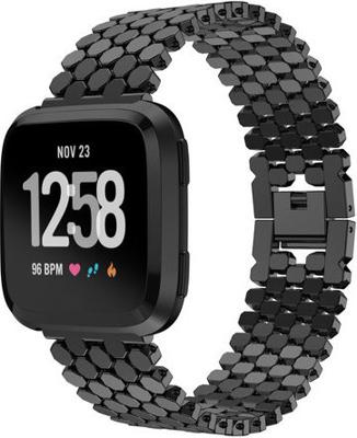Fitbit Versa Vis Stalen Schakel Band - Zwart Fitbit Versa Vis Stalen Schakel Band - Zwart