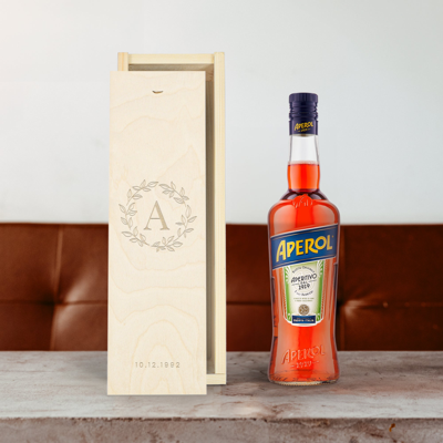 Likeur in gegraveerde kist - Aperol