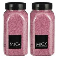 Mica Decorations decoratie zand - 2x - 650ml - roze - hobby zandkorrels - sierzand