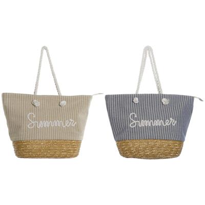 Dames handtas Home ESPRIT Blauw Beige Natuurlijk 52 x 16 x 33 cm (2 Stuks)