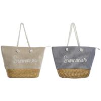 Dames handtas Home ESPRIT Blauw Beige Natuurlijk 52 x 16 x 33 cm (2 Stuks)
