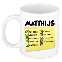 Naam mok Matthijs - wit - top gozer - keramiek - 300 ml - cadeau collega beker Naam mok Matthijs - wit - top gozer - keramiek - 300 ml - cadeau collega beker