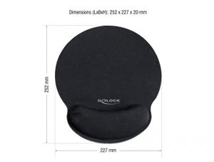 Delock 12559 Ergonomische muismat met polssteun zwart 252 x 227 mm