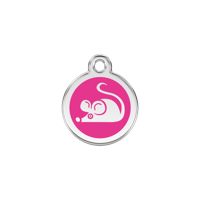 Mouse Hot Pink roestvrijstalen kattenpenning small/klein dia. 2 cm - Reddingo