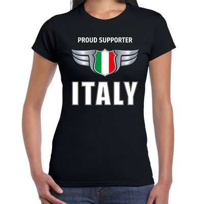 Proud supporter Italy / Italie t-shirt zwart voor dames Proud supporter Italy / Italie t-shirt zwart voor dames