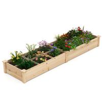 Verhoogde Houten Tuinbak met 2 Bloembakken en Verdelers 228 cm Massief Houten Tuinbak voor Bloemen Groenten Fruit