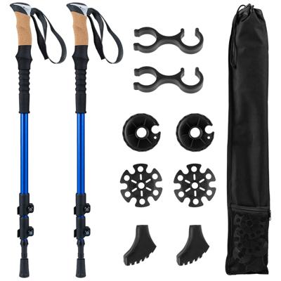 Trekkingstokken van Aluminium Uitschuifbare Wandelstokken met EVA- en Natuurkurkhandvatten Blauw