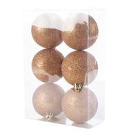 Kerstballen - 6x st - koper - glitters - D8 cm - kunststof - kerstversiering