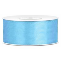 1x Lichtblauw satijnlint rol 2,5 cm x 25 meter cadeaulint verpakkingsmateriaal - Cadeaulinten - thumbnail