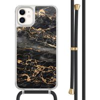 iPhone 11 hoesje met zwart koord - Marmer grijs brons