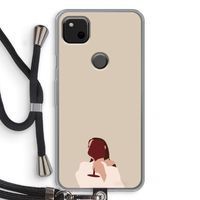 I drink wine: Pixel 4a Transparant Hoesje met koord