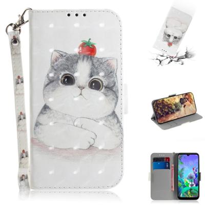 3D schilderij cute cat patroon gekleurde tekening horizontale Flip lederen case voor LG q60 met houder & kaartsleuven & portemonnee