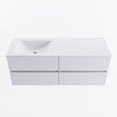 MONDIAZ VICA 130cm badmeubel onderkast Cale 4 lades. Wastafel CLOUD links 1 kraangat, kleur Talc.