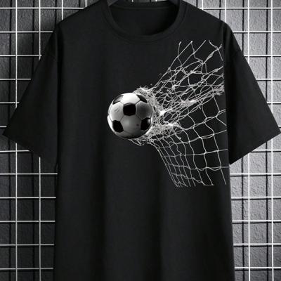 Teen Boys' Soccer Print T-Shirt - Black Short Sleeve Loose Fit Tee 13Y