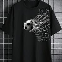 Teen Boys' Soccer Print T-Shirt - Black Short Sleeve Loose Fit Tee 13Y
