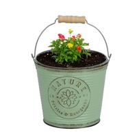 Plantenpot/bloempot emmer voor buiten - zink - jadegroen - D17 x H14 cm