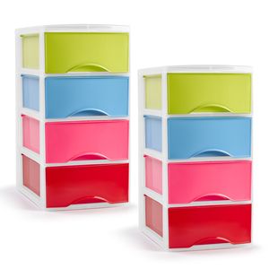 Ladeblokje/bureau organizer - 2x stuks - 4 lades - multi kleur - L18 x B25 x H33 cm - plastic