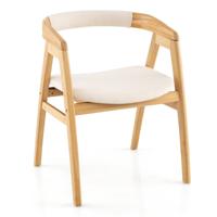 Bamboe Accentstoel Moderne Loungestoel met Zitkussen Stoel voor Woonkamer Slaapkamer Balkon Eetkamer Naturel