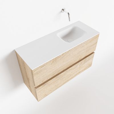 Toiletmeubel Mondiaz Ada | 80 cm | Meubelkleur Washed oak | Lex wastafel Talc Rechts | Zonder kraangat