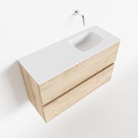 Toiletmeubel Mondiaz Ada | 80 cm | Meubelkleur Washed oak | Lex wastafel Talc Rechts | Zonder kraangat